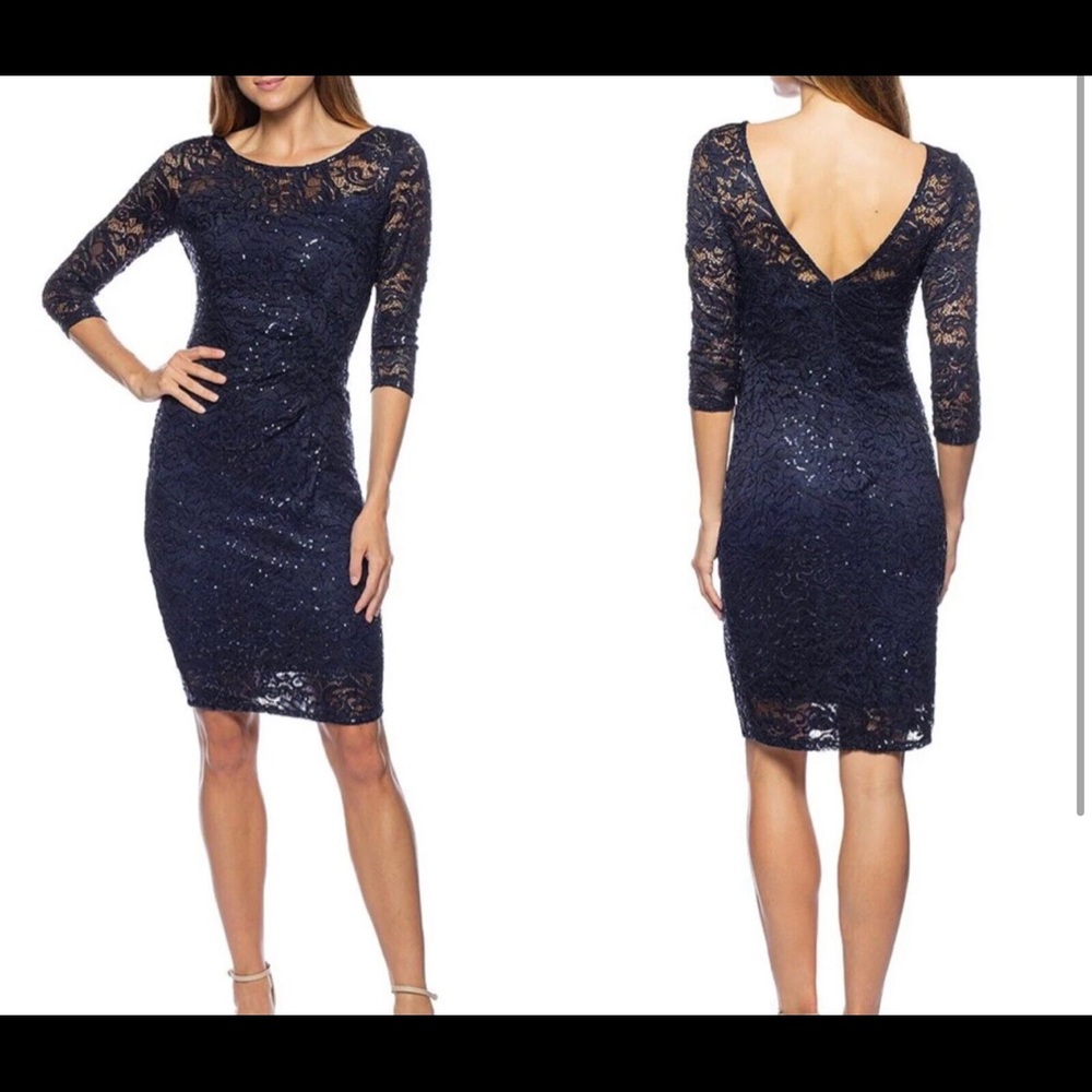 EUC navy lace embellished dress